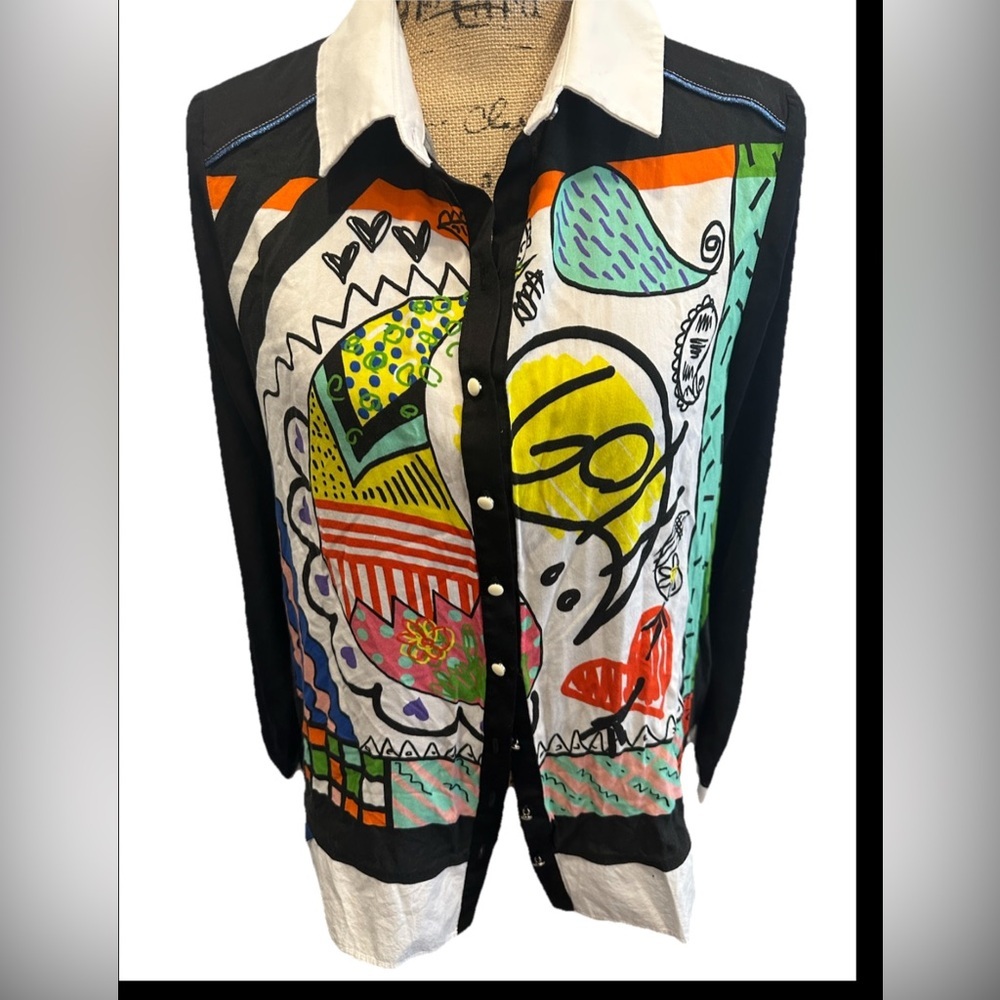 Pause Caf Artistic Print Button-Up Blouse Eu 44 Colorful Abstract Shirt